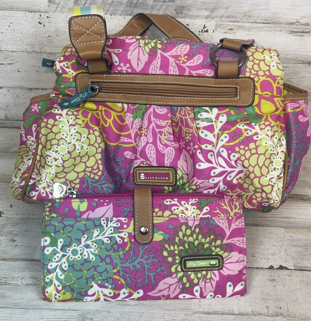 Lily Bloom Floral Reef Handbag Satchel Shoulder Bag and Matching Wallet